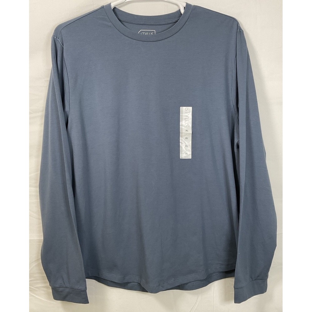 NWT Men's Stylus Crew Neck Long Sleeve Stretch Cotton T-Shirt China Blue - XL